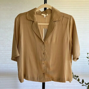 Skin Worldwide Silk Short Sleeve Top Gold Dust XS NWT Loungewear Luxe Pajamas